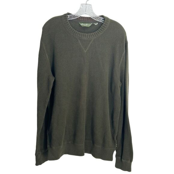 Eddie Bauer Men's XLT 100% Cotton Pullover Crew Neck Top Olive Green - Picture 2 of 14
